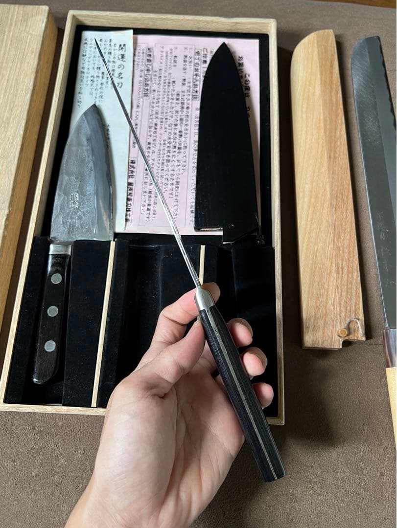 出刃包丁藤原照康ー杉本ー鍔屋-3本セット木鞘付き