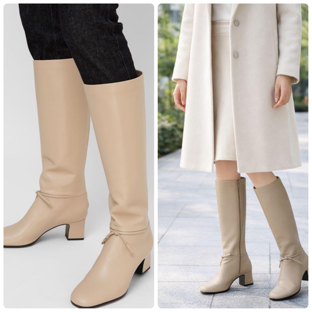 極美品 Loro Piana レザー ロングブーツ 23cm ベージュ 本革