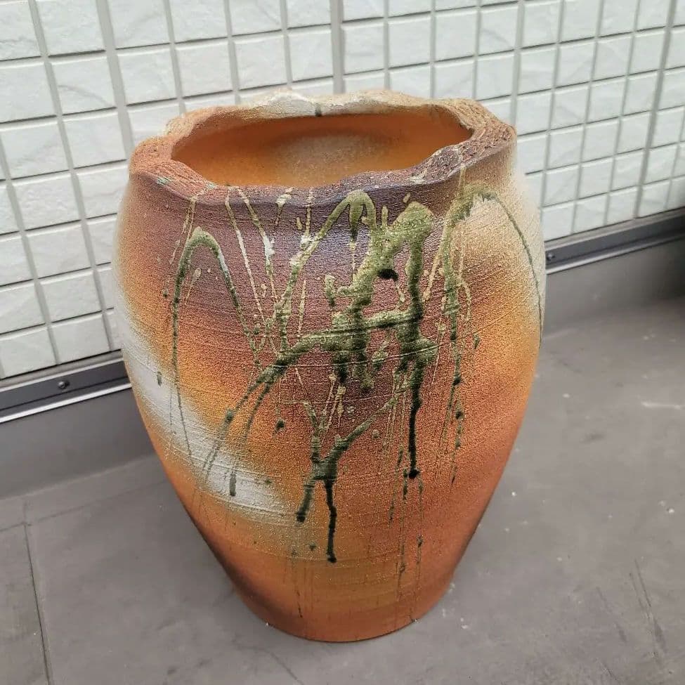 信楽焼き 火色流しツボ型傘立て 陶器