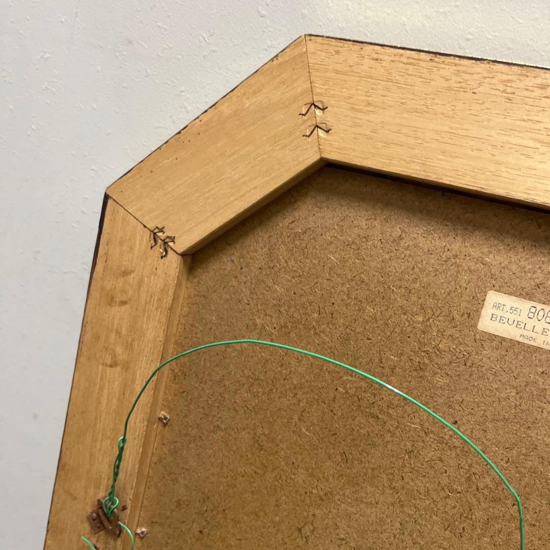 イタリア製　アンティーク　ウォール　ミラー　花柄装飾 八角形　壁掛け鏡