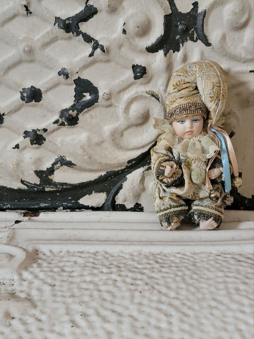 アンティーク　　ゴブラン織のピエロ服　ベビービスクドール　ドイツフランスイタリア