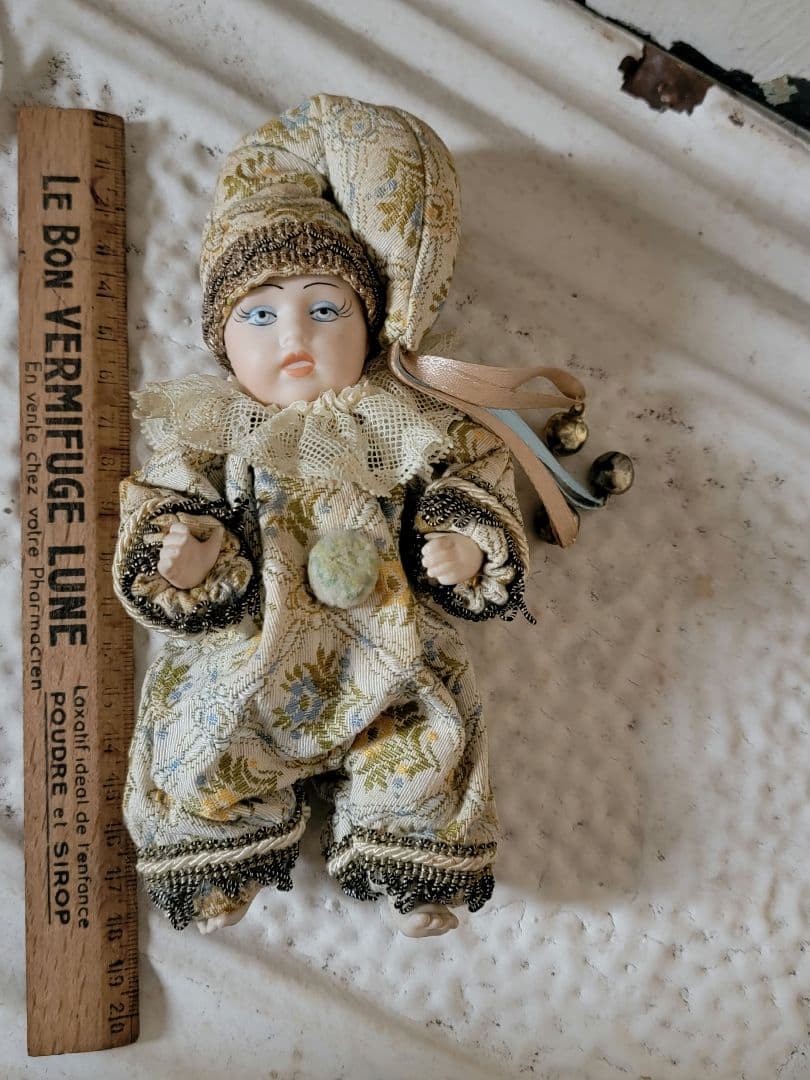 アンティーク　　ゴブラン織のピエロ服　ベビービスクドール　ドイツフランスイタリア