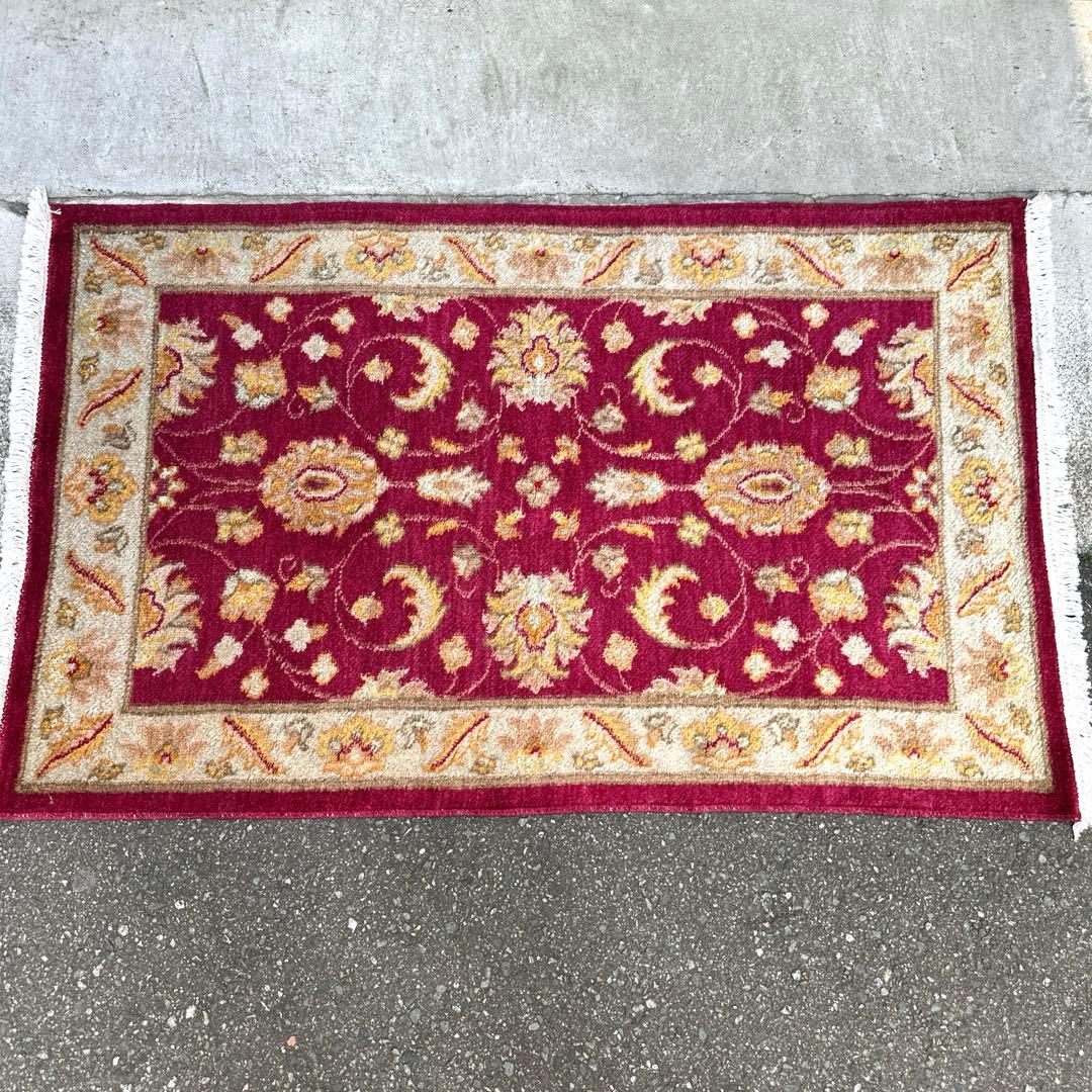 123x76cmペルシャ絨毯可愛い色合い玄関マット手織り絨毯