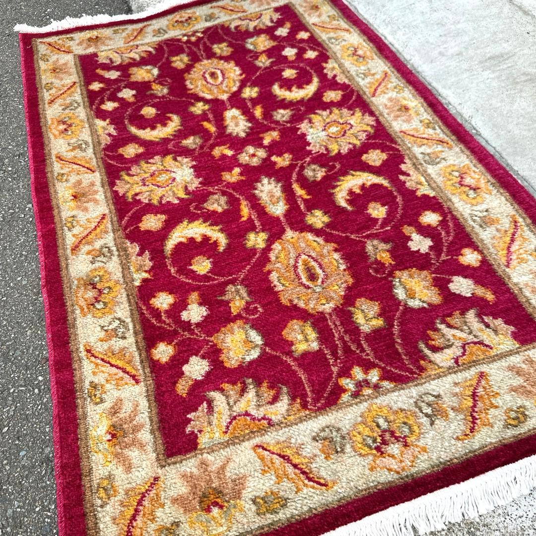 123x76cmペルシャ絨毯可愛い色合い玄関マット手織り絨毯