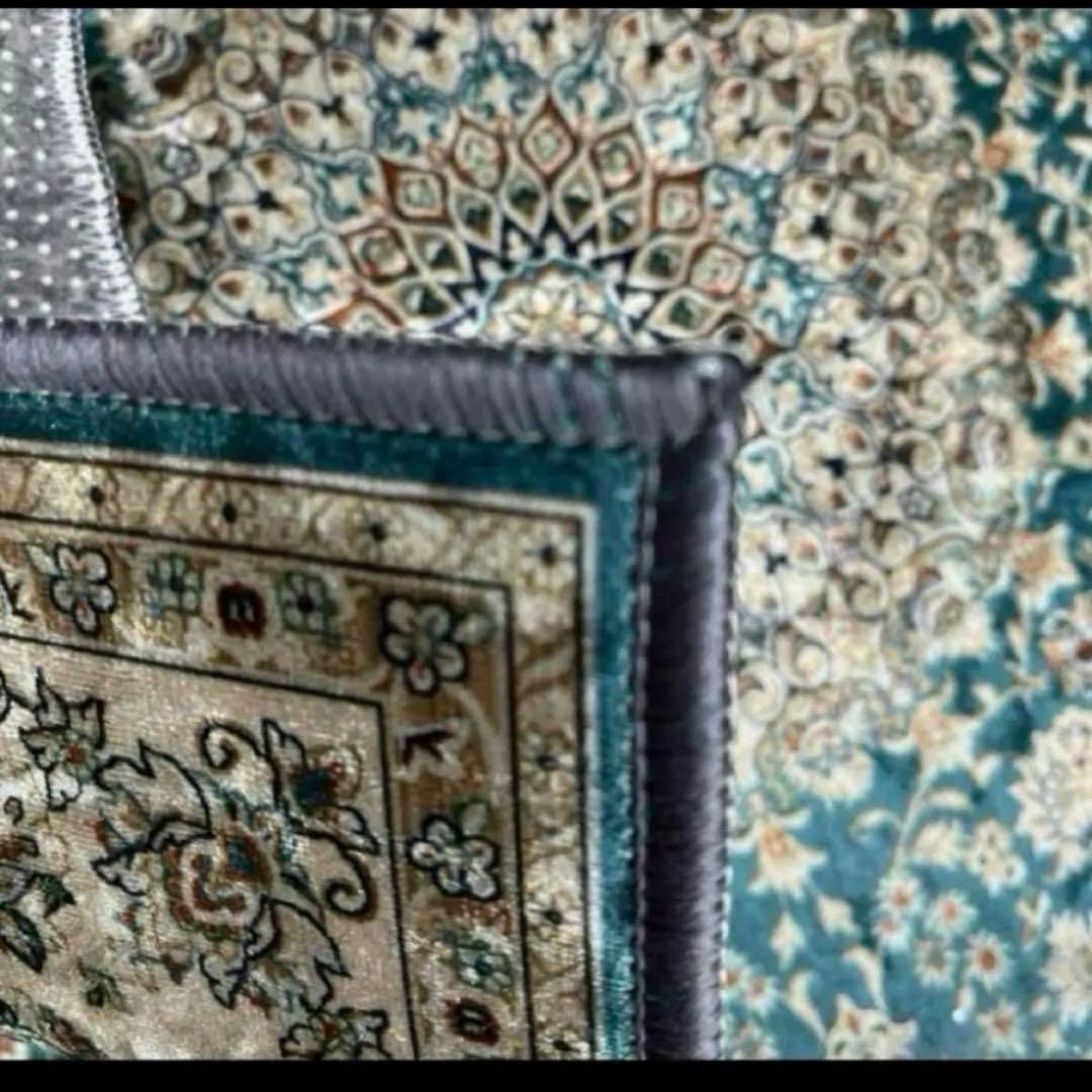 新品　ペルシャ風柄プリントラグ140×200cm ポリエステル製　ブルーグリーン