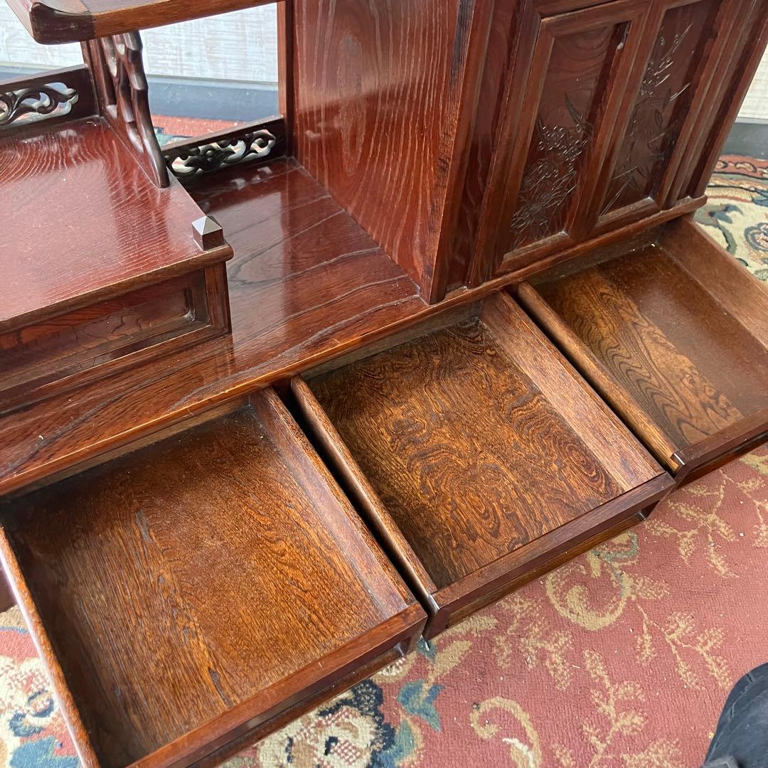 唐木家具 茶箪笥 飾り棚 中国骨董 唐草彫り サイドボード ビンテージ