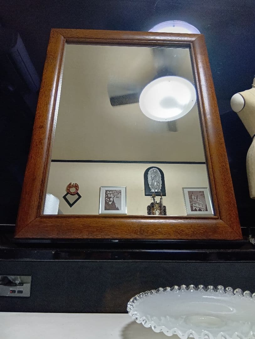 希少　1960's　デンマーク　チーク　無垢材　ラウンドフレーム　ミラー