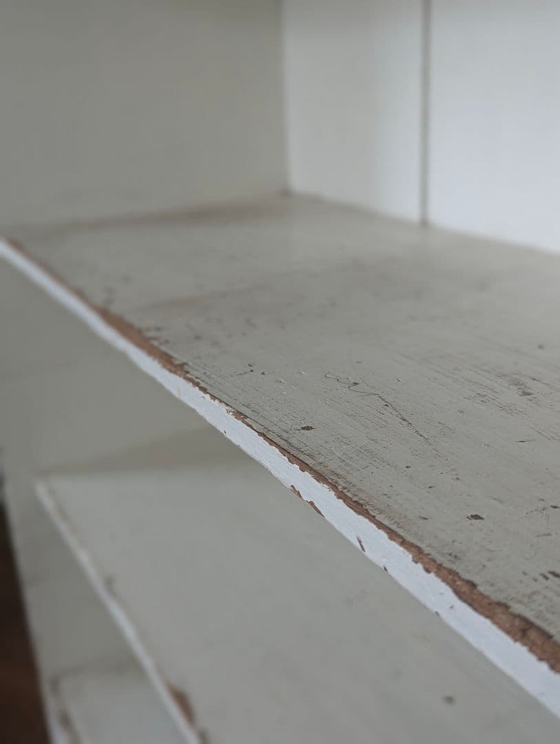 アンティーク　古道具　ホワイト木製3段シェルフ 引き出し付き