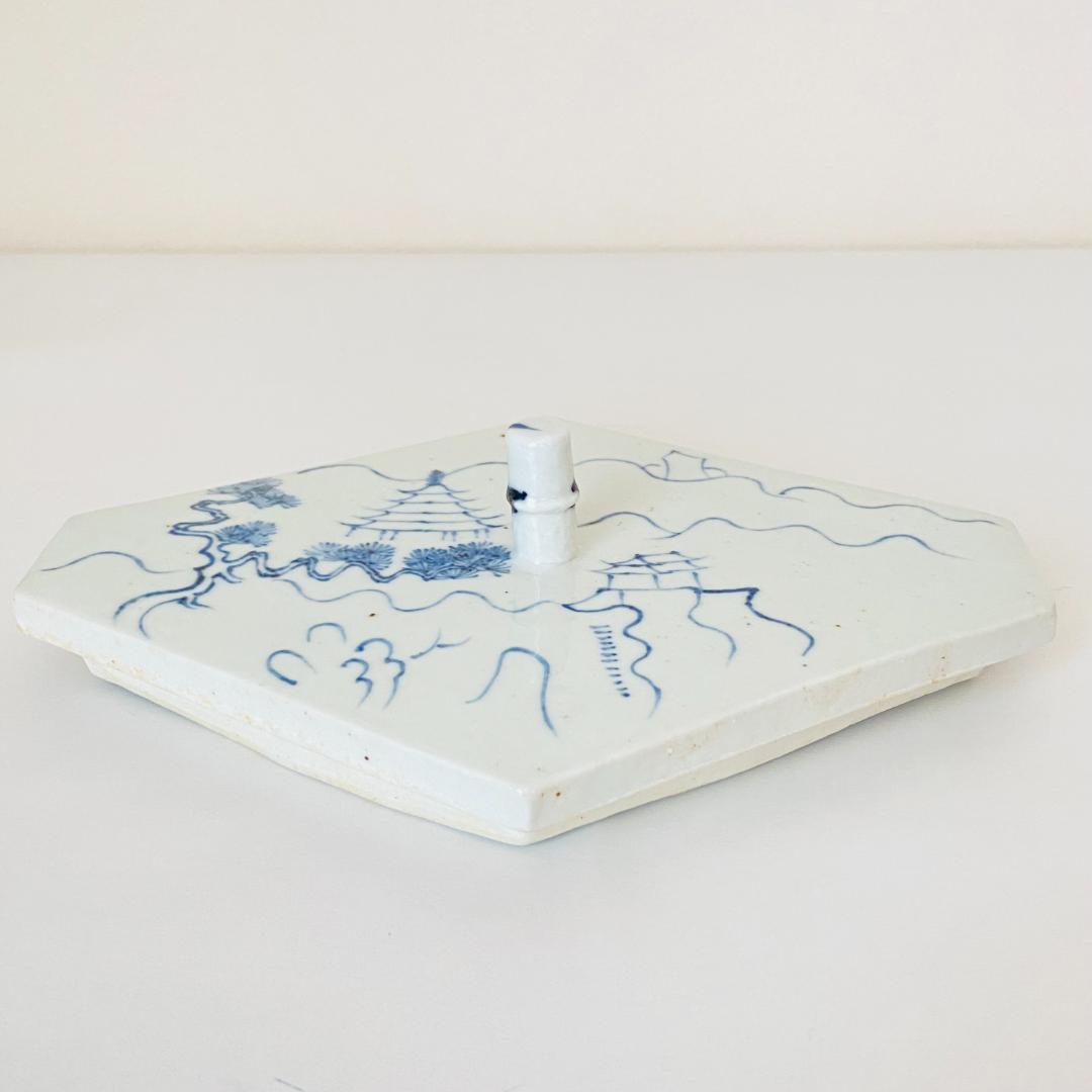 菱馬水指 染付　景徳鎮窯 王懐英　共箱入　茶道具　茶器　陶芸　伝統工芸品