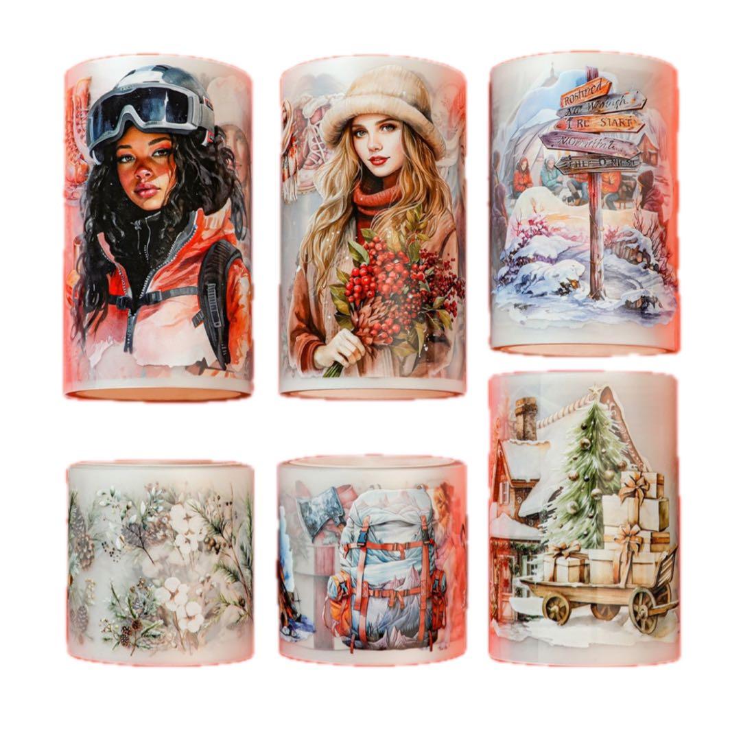 新品　冬語　美式人物小物　PET霧面マスキングテープ　箱入りマステ6本セット