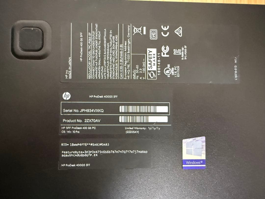 【ジャンク】HP ProDesk 400 G5 SFF デスクトップPC