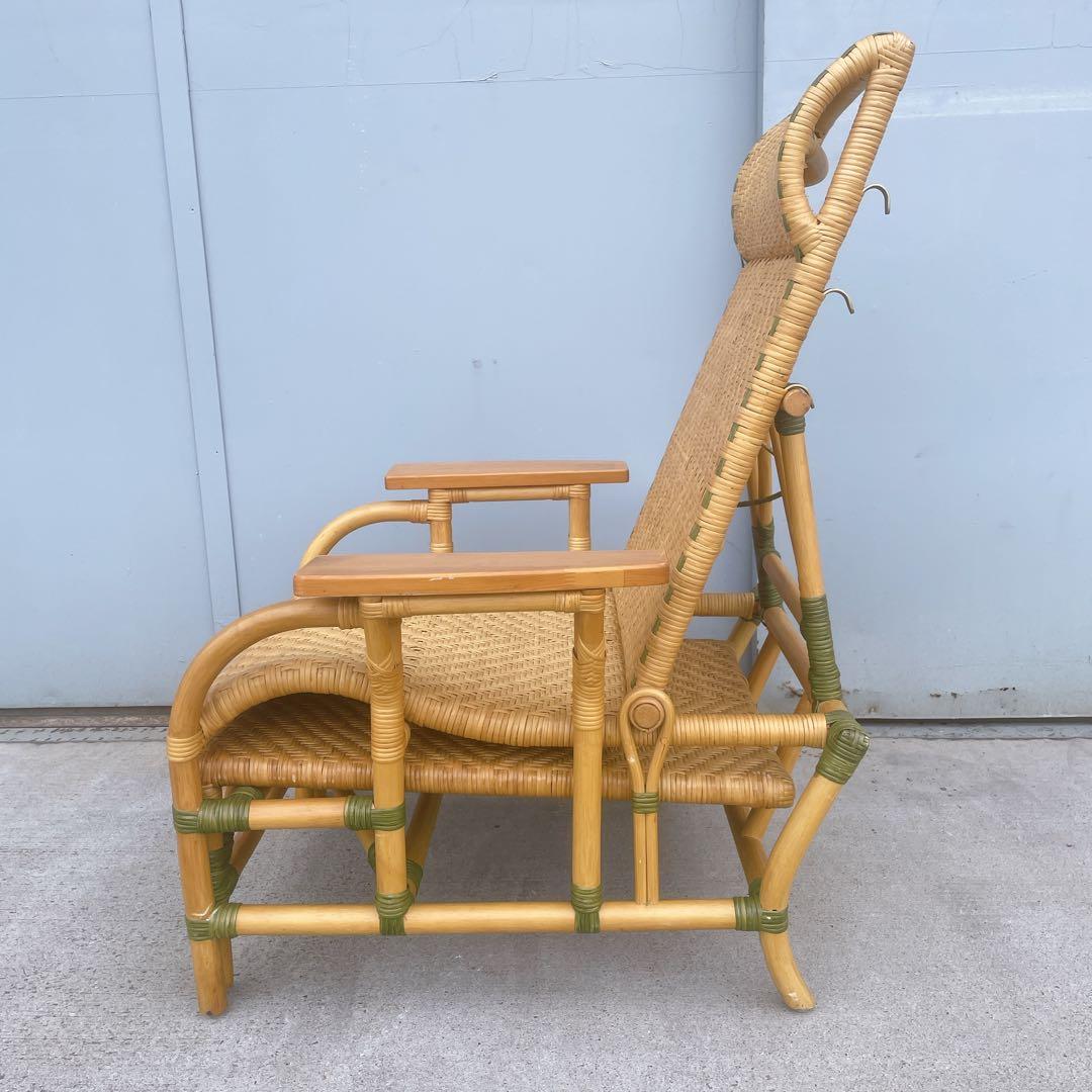【送料無料】 ラタン リクライニングチェア 木製肘置きチェア オットマン