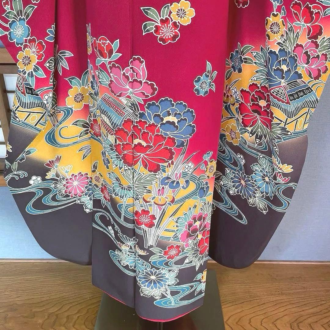 振袖フルセット　高身長　紅型　手描き友禅　成人式振袖　振袖　裄丈71 赤