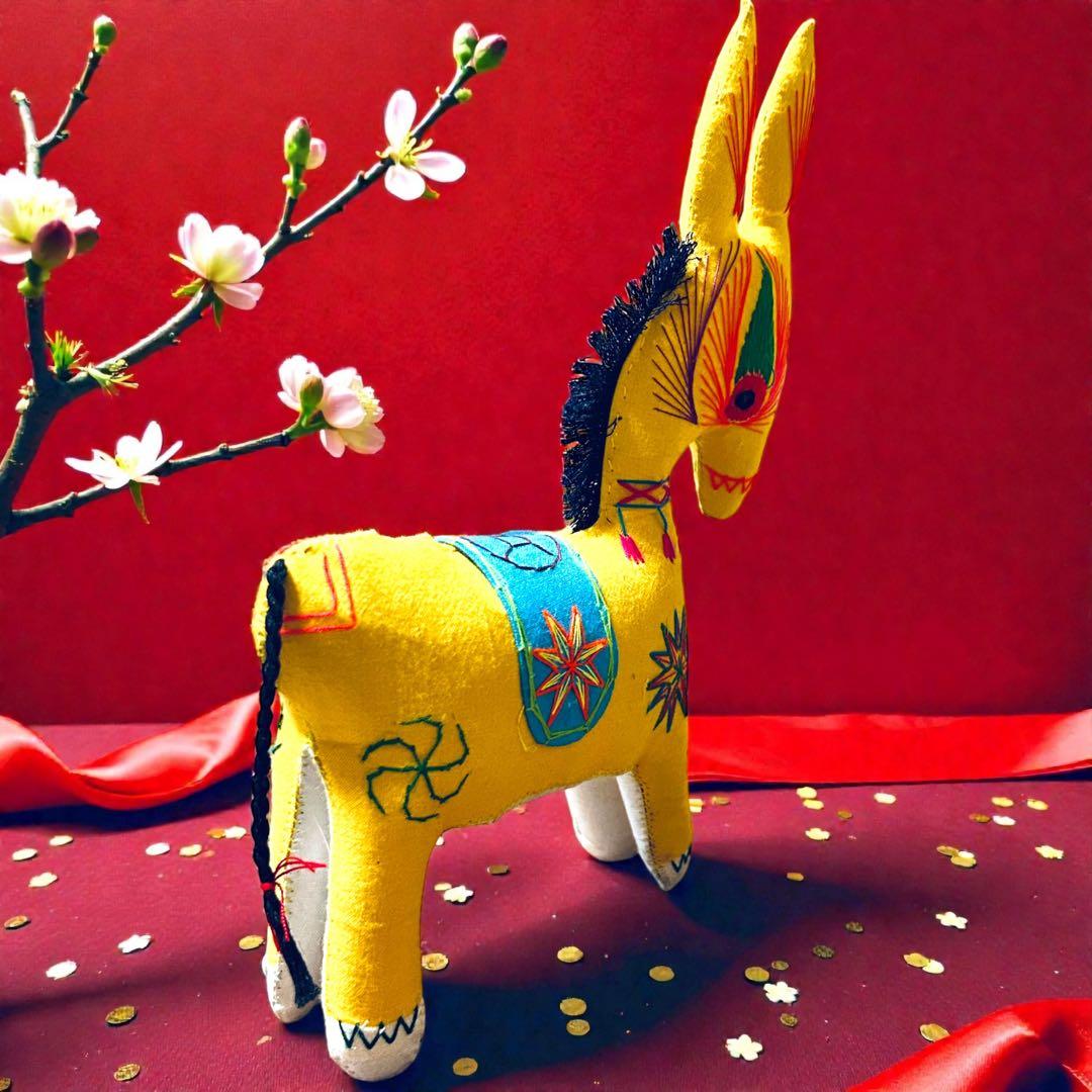 昭和期の中国民間玩具・陝西省西安 毛馿（馬/黄）郷土玩具　午年　干支飾り