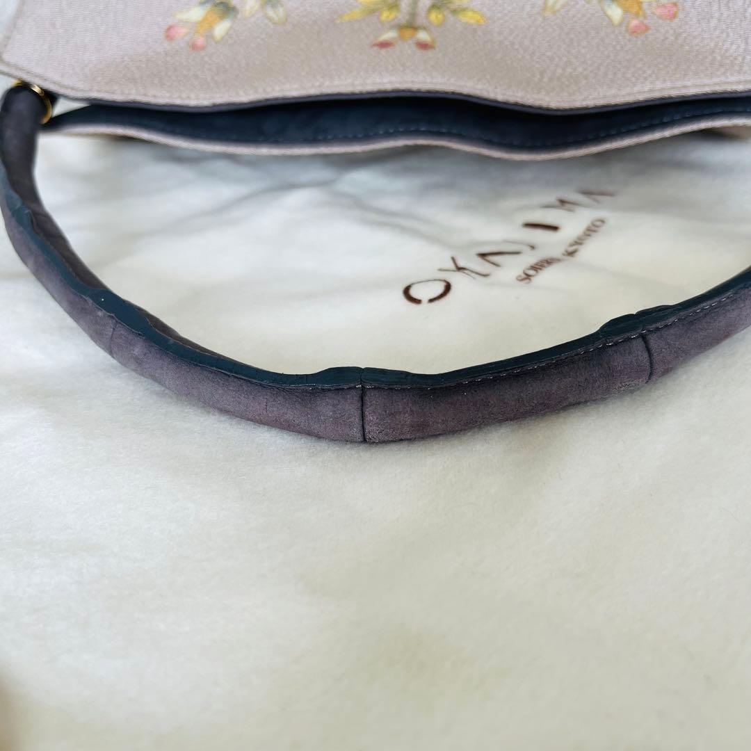 【極美品】オカジマ　皇室御用達　和装バッグ　絹100% 保存袋　利休　花柄　刺繍