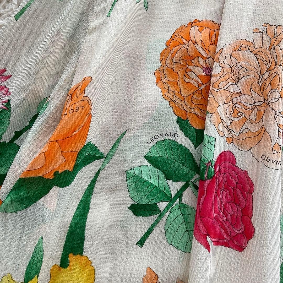 レオナール カーディガン はおり 総柄 花柄 トリム マルチカラー シルク M