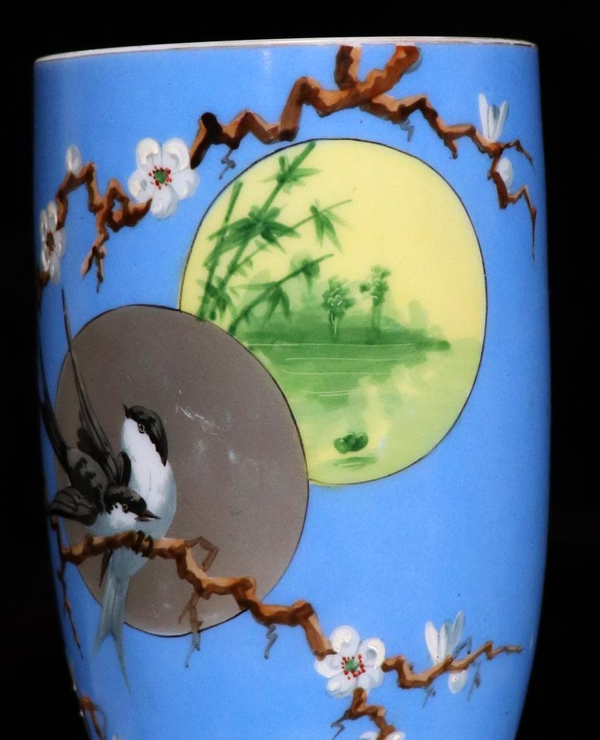 オールド・バカラ レア型 オパーリンクリスタル製 日本趣味 花鳥図飾壷 花瓶