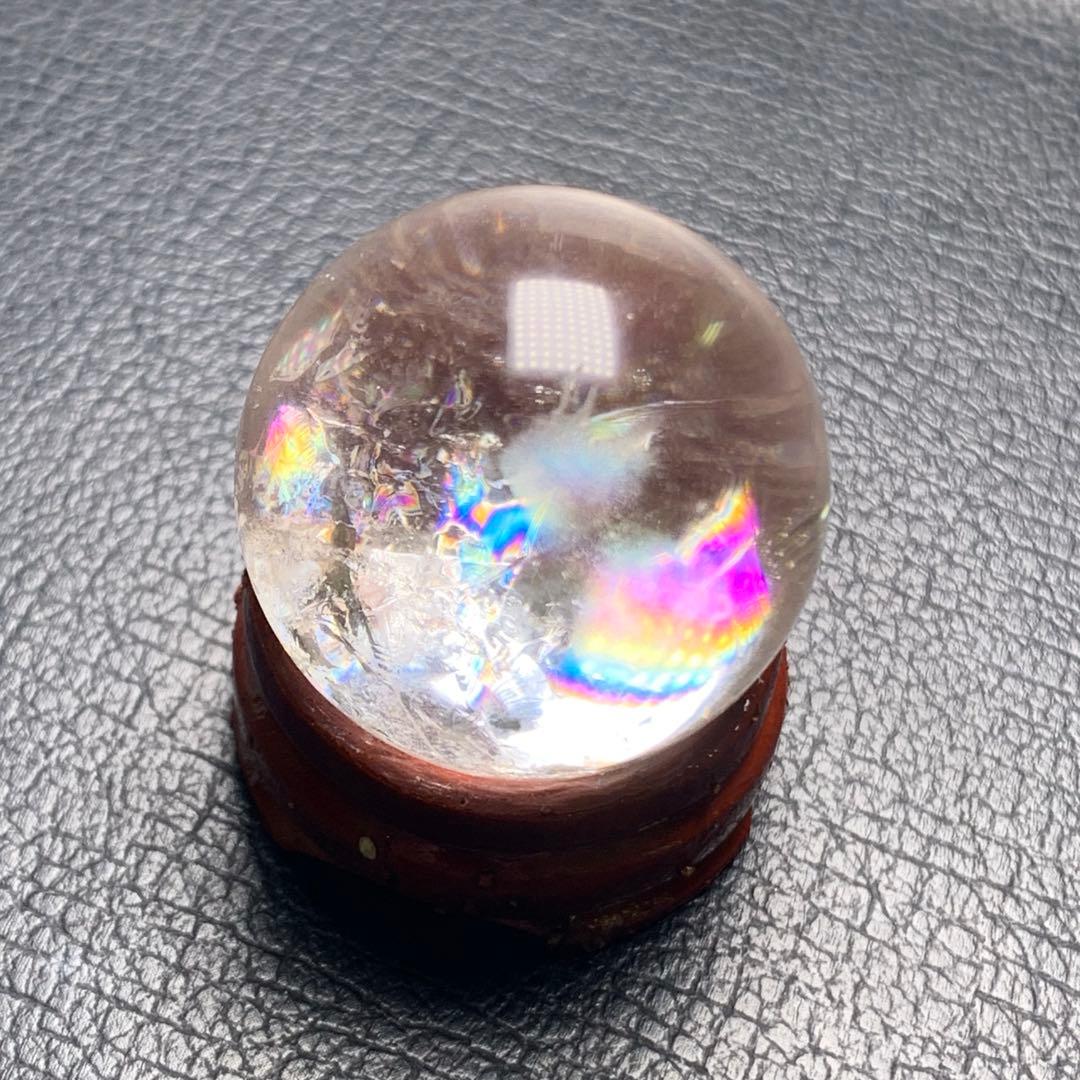 0709143  天然水晶虹入り✨丸玉台付29ミリ