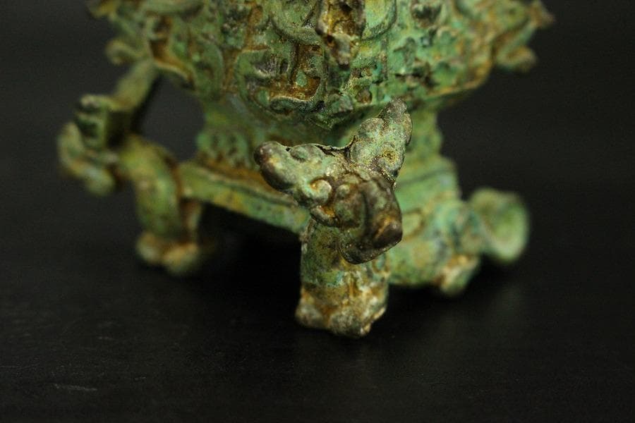 中国美術 青銅 豆 蓋瓶 高9.6cm(HA521)