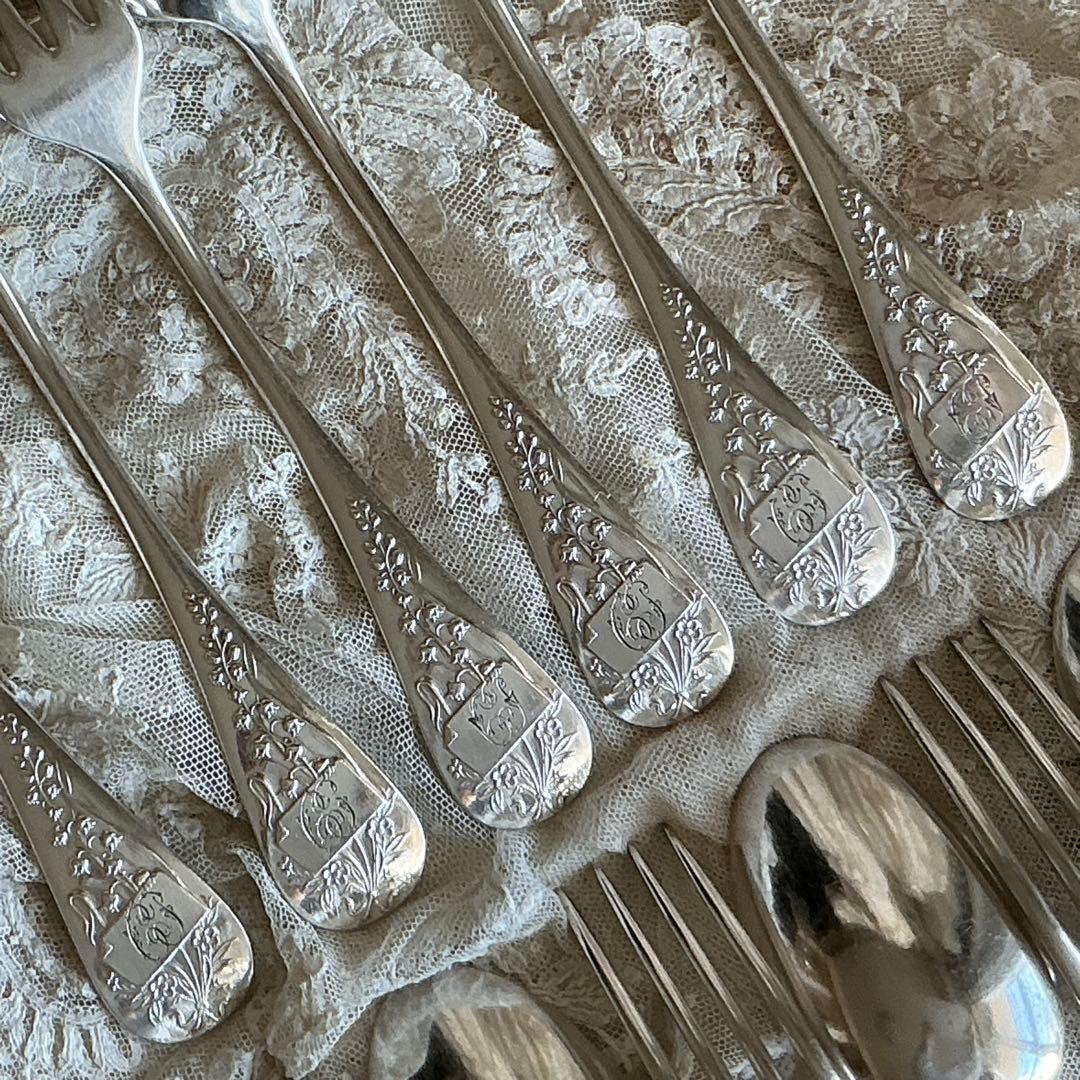 フランスアンティーク　６セット♡　すずらん　スプーン＆フォーク　モノグラム