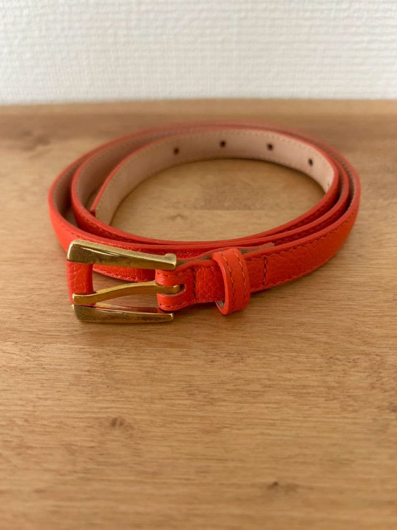 Tomorrowland ダークオレンジ レザー細ベルト ゴールドバックル