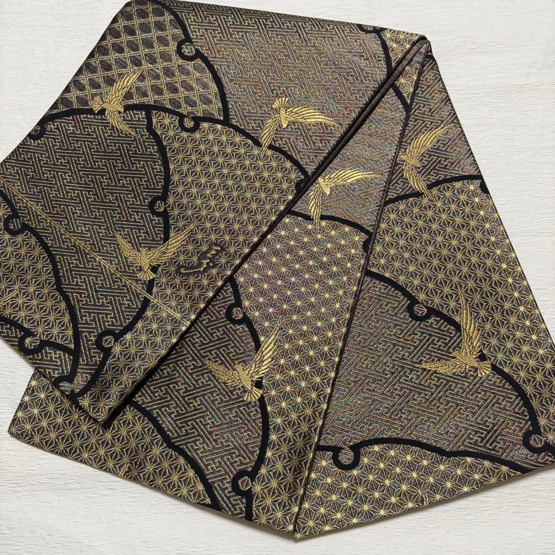 m-106 斉藤三才 羅天金糸帯　袋帯 正絹 六通