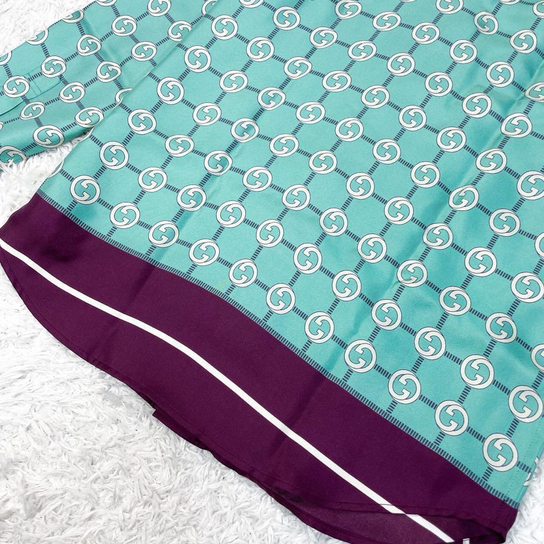 GUCCI インターロッキング シルク シャツブラウス トップス 36 ブルー