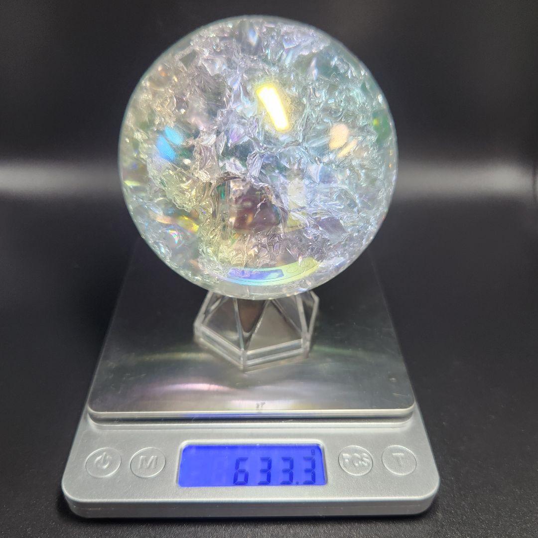 【新品】エンジェルオーラクラック水晶スフィア 特大★約78㍉サイズ★回転台座付き