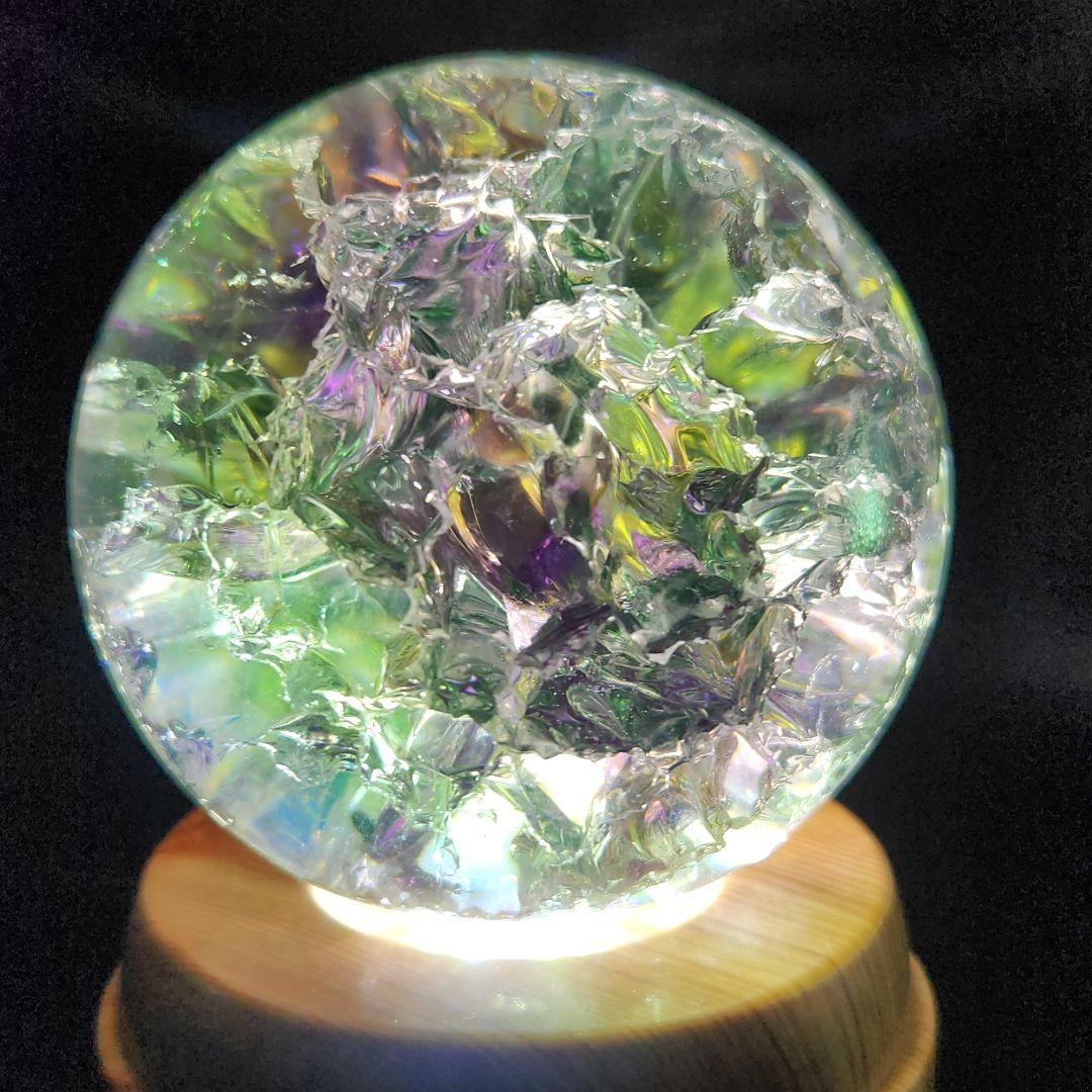 【新品】エンジェルオーラクラック水晶スフィア 特大★約78㍉サイズ★回転台座付き