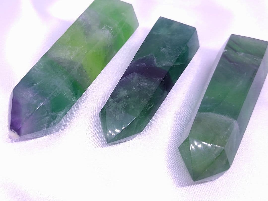 グリーン フローライト　ポイント　3本 セット　フェザー　蛍石　蛍光