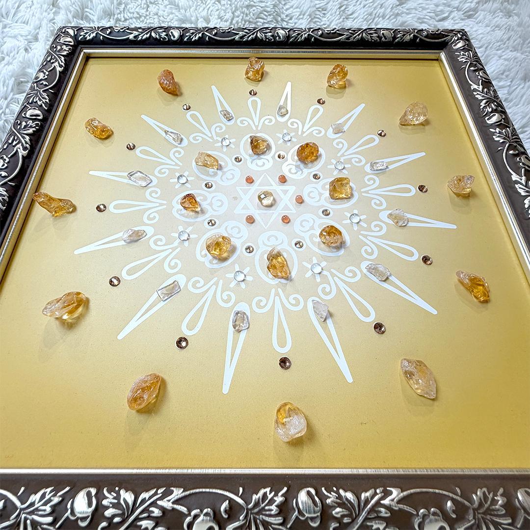 【開運】新月満月の“陰陽”クリスタルアート 天然石 曼荼羅 ヒーリング 2枚組