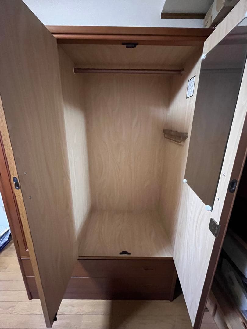 木製 3ドア アンティーク 洋服タンス 収納 ブラウン 3扉 引き出しミラー付