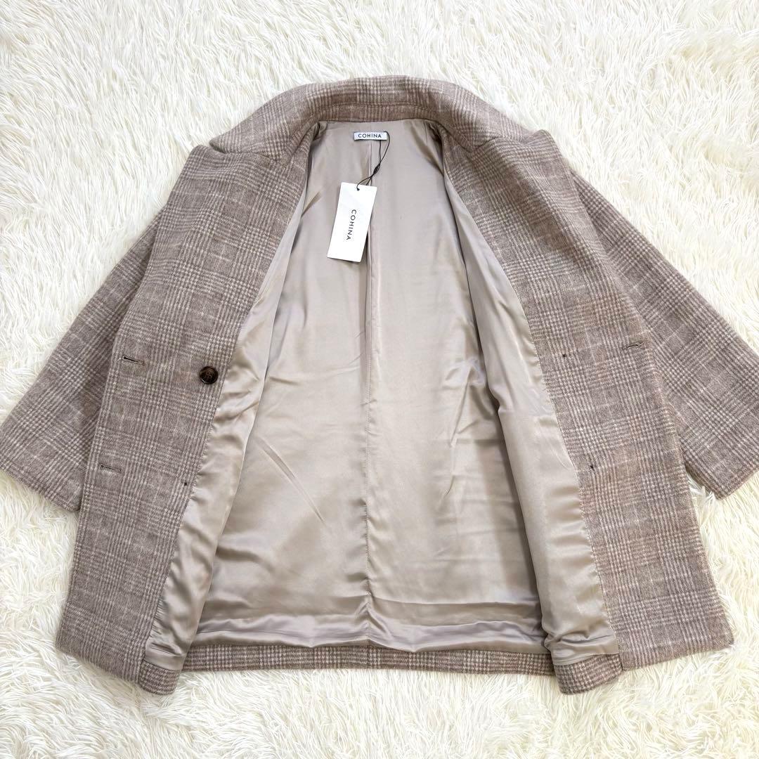新品　COHINA コヒナ ミドル丈チェックコート F ウール混 ベージュ系