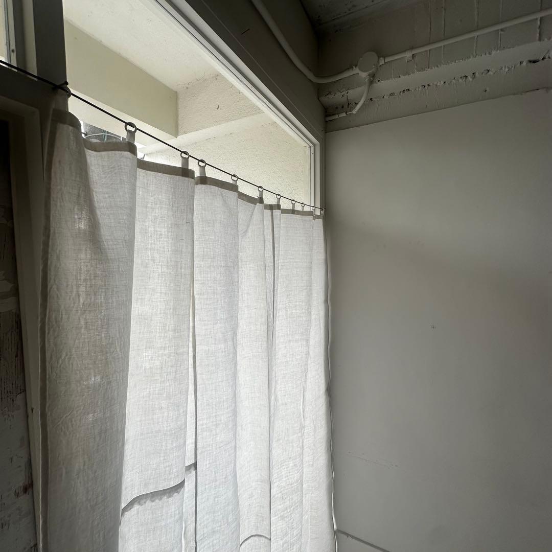 古道具/大判白磁リングの古布カーテン　幅165㎝×丈200㎝