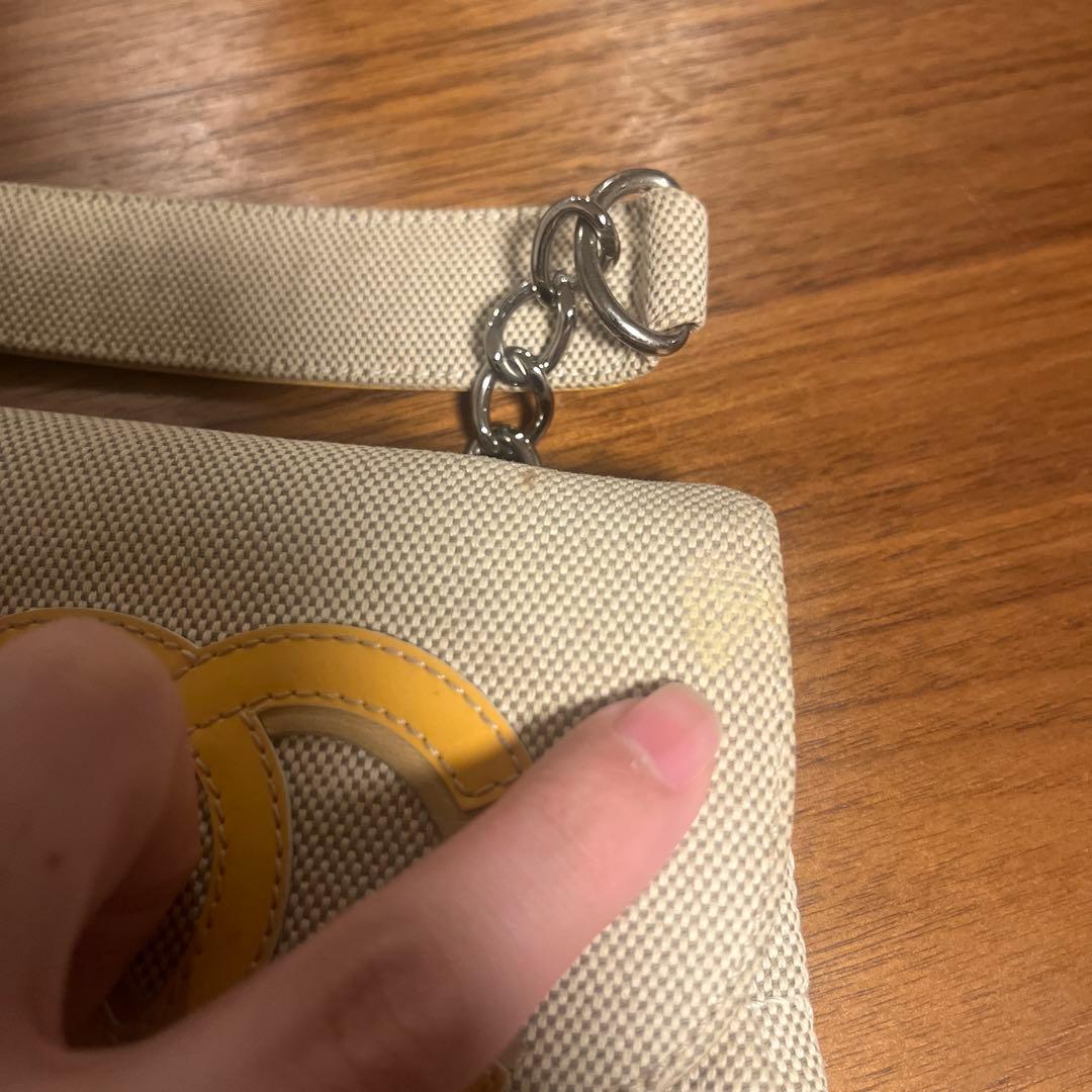 CHANELカメリアショルダーバッグ キャンバス×パテントレザー ベージュ