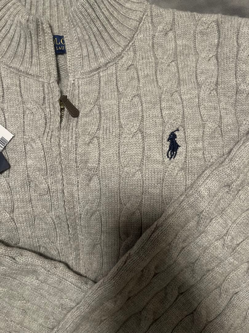 POLO Ralph Lauren グレー ケーブル ジップアップニット M