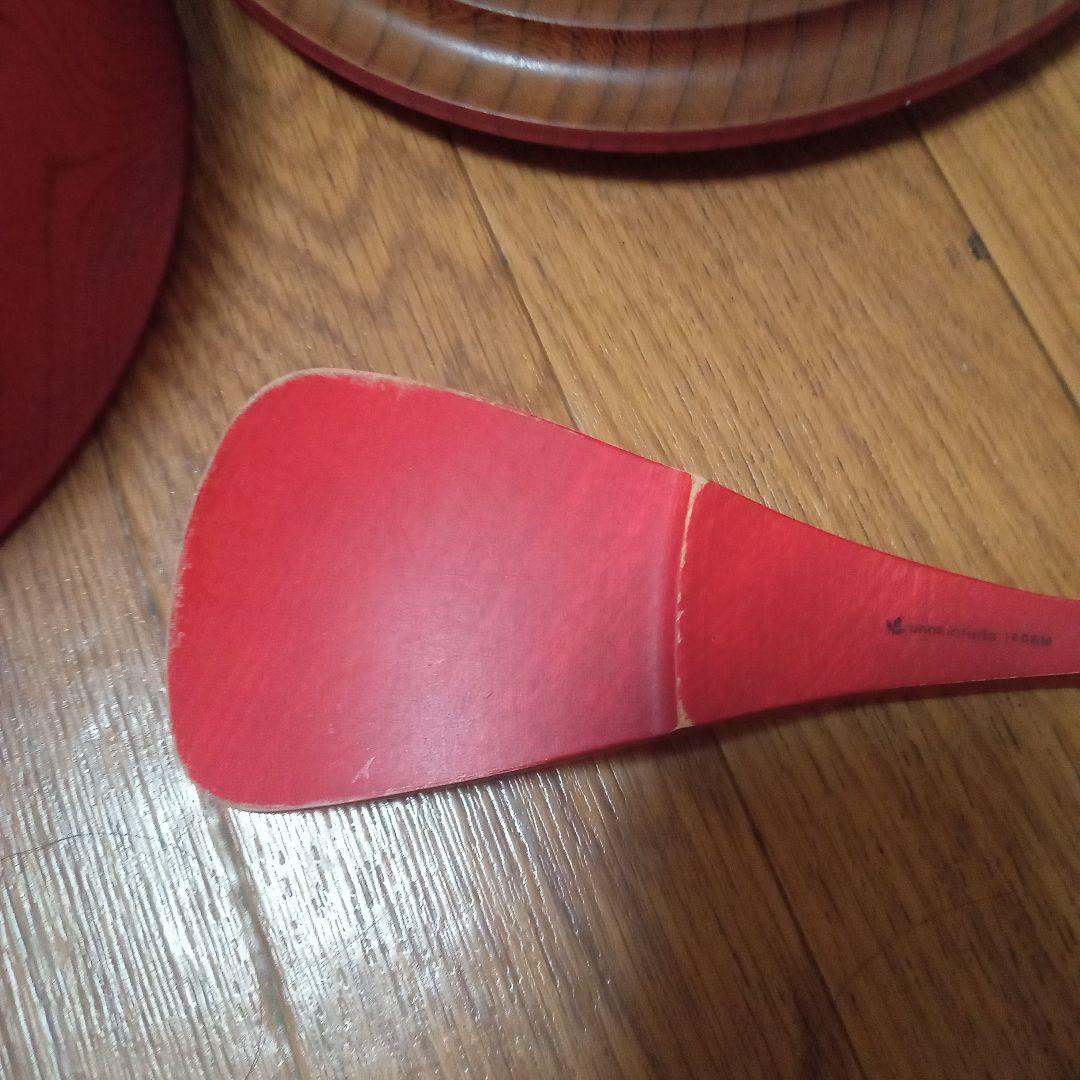 卯之松堂　木製 赤 朱色おひつ しゃもじセット 直径約20cm