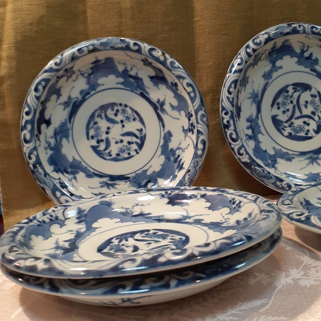 希少❤️古伊万里～玉縁蛸唐草紋平皿揃い