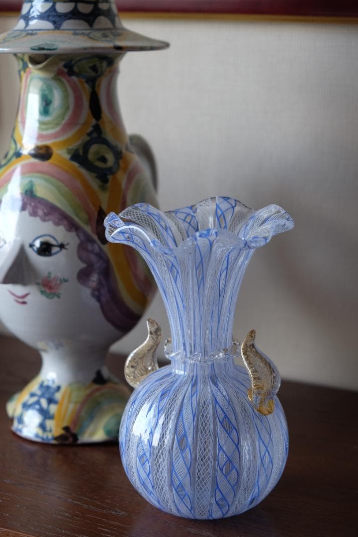 レースガラス 花瓶 ベネチアングラス ムラーノガラス アンティーク 江波冨士子
