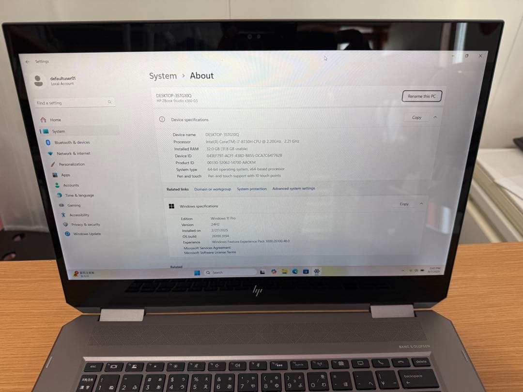 Windowsノート本体 HP ZBOOKSTUDIOx360 CI7-2.2GHZ/32GB/512GB