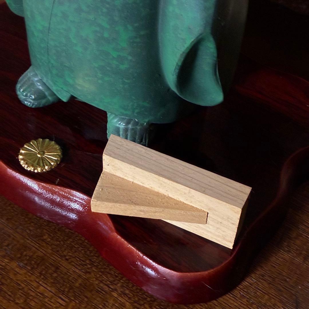 高岡銅器 無我童子 高岡銅器　ブロンズ　青金色　正晴在銘　台座付き　置物　縁起