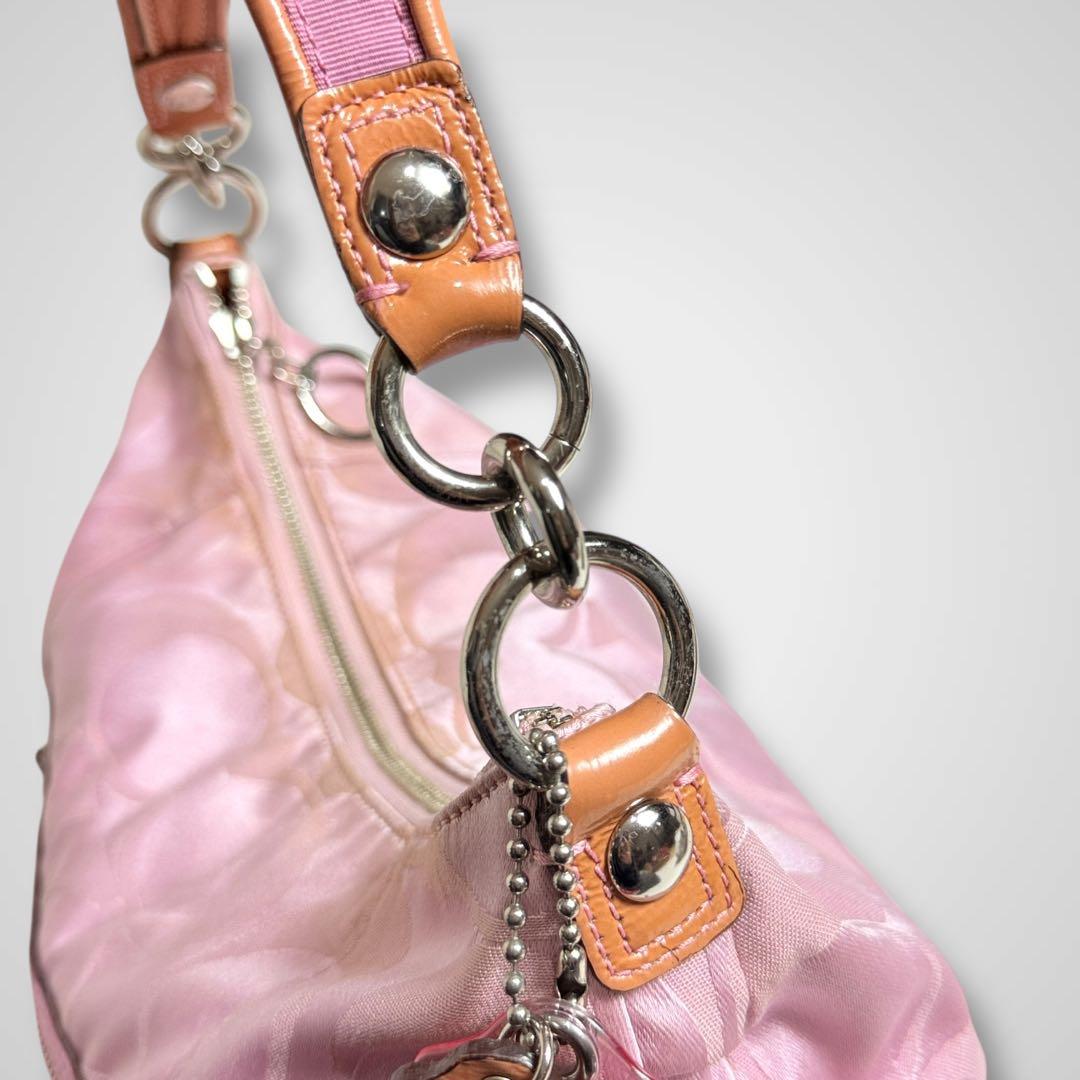 バッグ COACH poppy pink signature shoulder hobo
