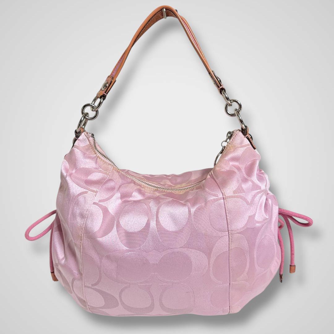 バッグ COACH poppy pink signature shoulder hobo