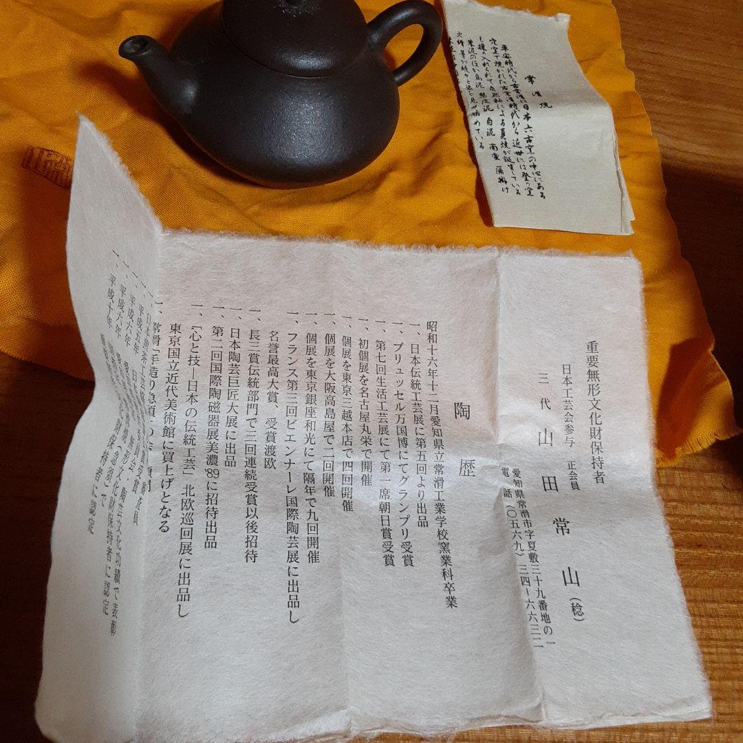 人間国宝　三代　山田常山　梨皮烏泥茶銚　霊芝摘　急須　KS