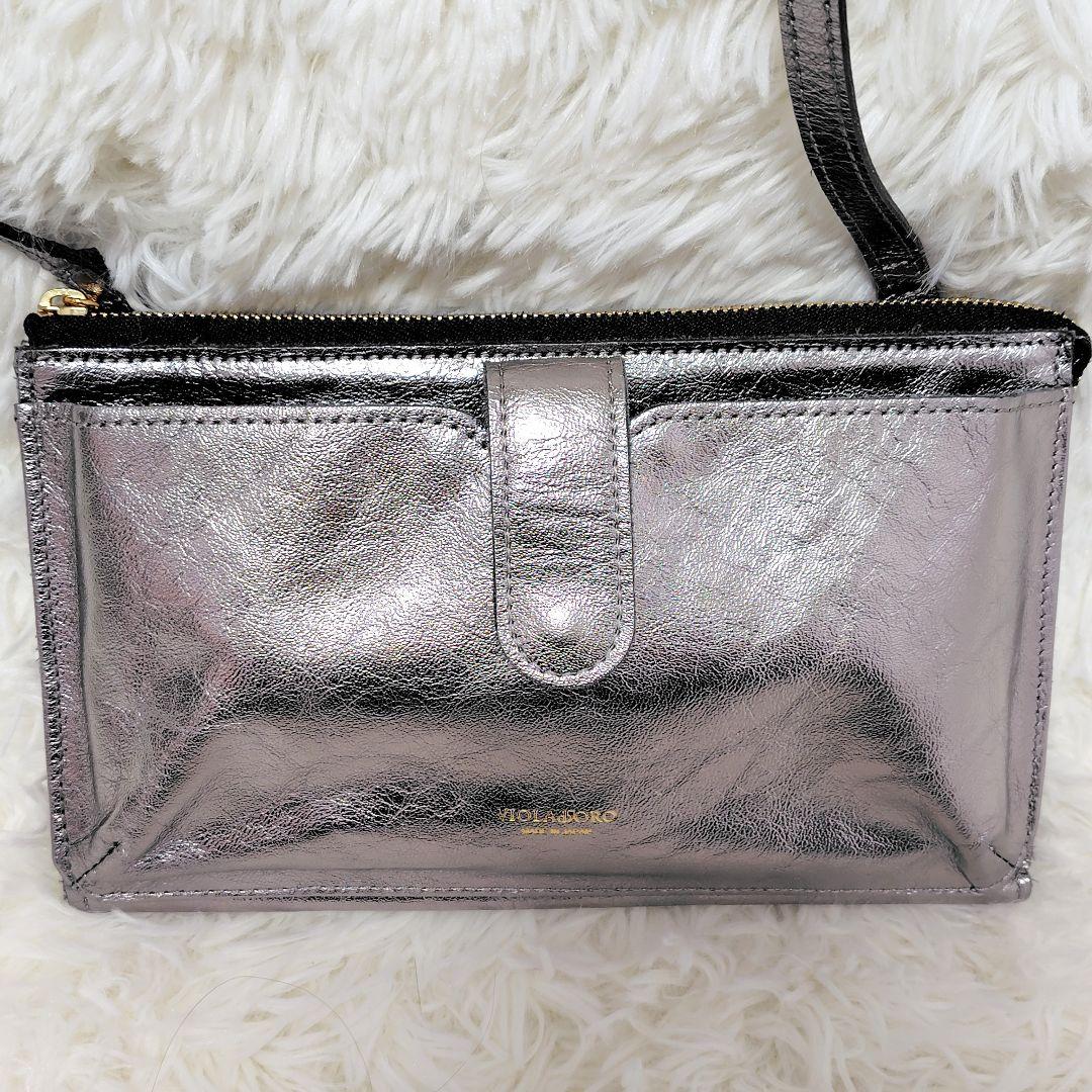 VIOLAd'OROヴィオラドーロメタリックレザー 横型スマートフォンポシェット