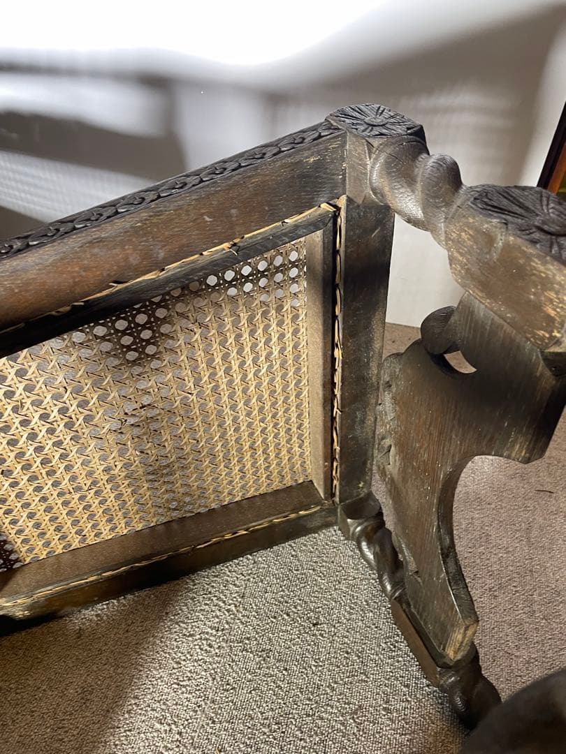 アンティーク ハイバックチェア 聖母子 天使 籐張り ヨーロッパ家具