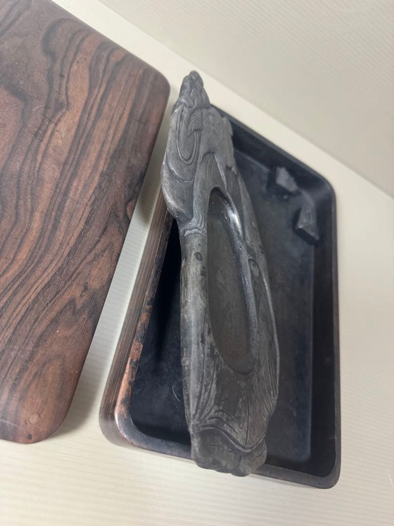 2084 中國古硯　老人端硯 文房具 文箱