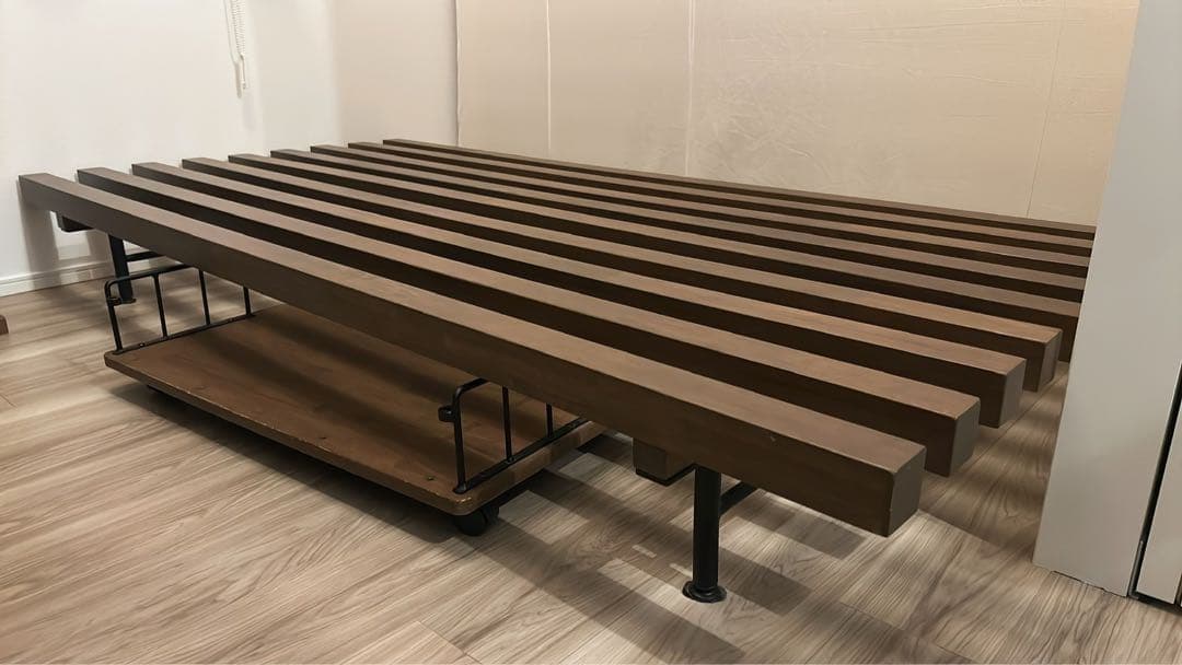 【送料込み】ダークブラウン 木製 ベッドフレーム収納付き シングル　lowya