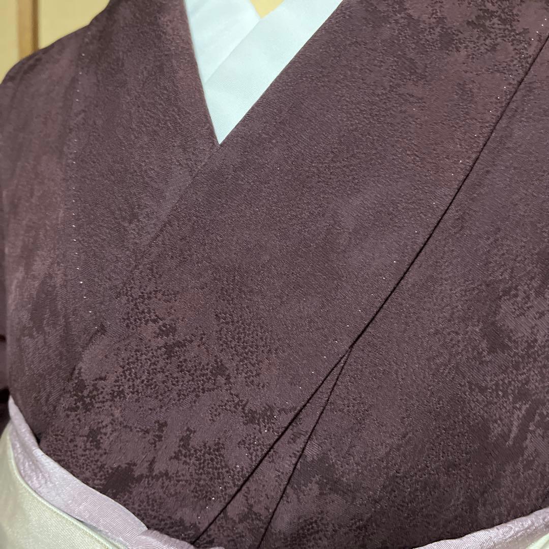 付け下げ訪問着　地模様が綺麗　色紙　茶色　絞り 身丈162裄67.5