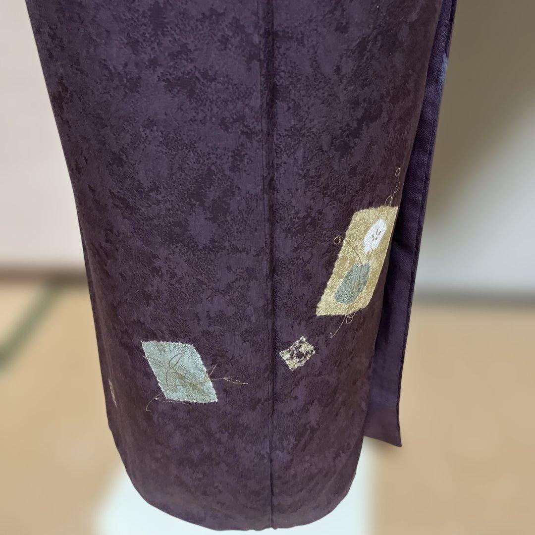 付け下げ訪問着　地模様が綺麗　色紙　茶色　絞り 身丈162裄67.5